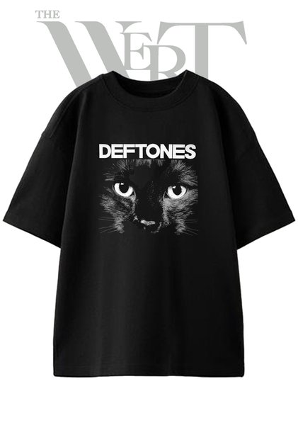 تي شيرت Deftones Cat Design مطبوع باللون الأسود للجنسين