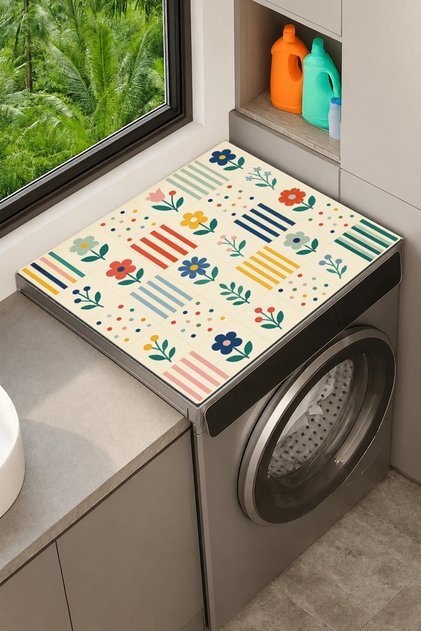 Clothes Dryer Top Organizer Mat Liquid-Proof Cover Floral Patchwork