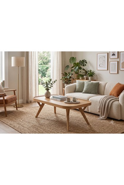 Ceviz/ Meşe/ Siyah/ Beyaz Renk Masif Doğal Ahşap İskandinav Tasarım Fabio Salon Dikdörtgen Orta Sehpası 110 x 70 cm
