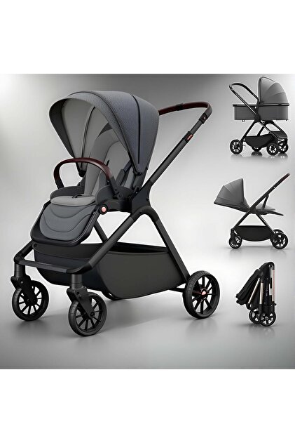 3-in-1 Luxury Reversible Baby Stroller - Convertible & Foldable Travel Stroller for Newborn & Toddler, UPF 50+ Canopy, Shock-Absorbing Wheels, Large Storage Basket
