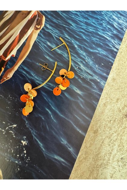 Turuncu pullu 14 k gold sallantı küpe