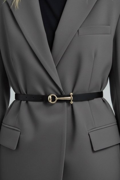Thin Women's Belt with Gold Buckle, Pants Belt, Jacket Belt, Dress Belt, Width: 2 Cm, Buckle Length: 7 cm