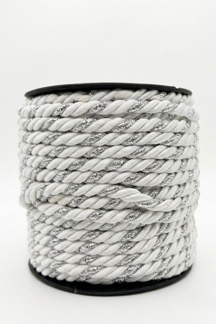 5 mm Cord Rope Cordnet 20 Meters Macrame Bag Clothing Decorative Ribbon and Knitting Cord - Color: White Silver Glitter