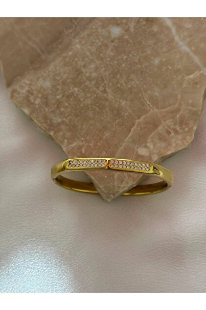 Steel Cuff Bracelet with Zircon Stone Detail