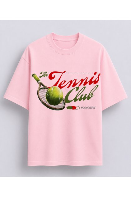 Unisex Oversize Tennis Printed T-Shirt 100% Cotton Tennis Themed Comfortable Fit Short Sleeve T-Shirt