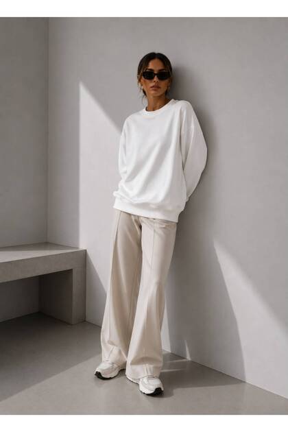 Women's Three-Thread Ribbed Cotton Oversize Sweatshirt