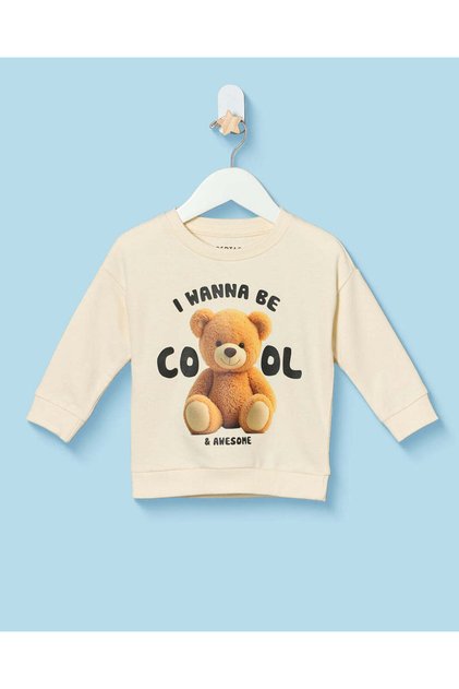 Infant Boys Cream Bear Crew Neck Sweatshirt