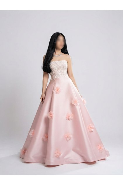Pink Empire Waistline 3D Floral Appliqued Evening Dress