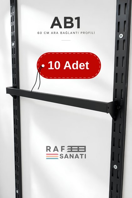 10 Adet - AB1 60 cm Ara Bağlantı Profili – 10x30 Profil 40 mm Hatve - Konik Dikme Uyumlu Mağaza Raf Askı Aparatı Siyah