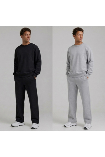 Men's Tube Leg Cuff Cycling Collar 2-Piece Pack Gray-Black Bottom/Top Track Suit Set