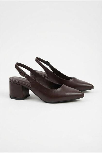 420-687 Plain Pointed Toe Open Back 5 cm Thick Heeled Women's Shoes