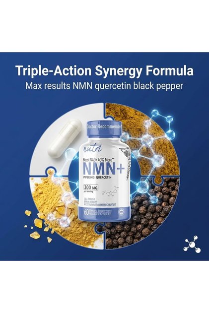 NMN+ 300mg NAD Nicotinamide Mononucleotide, 40% More NAD+ with Quercetin 60 Caps
