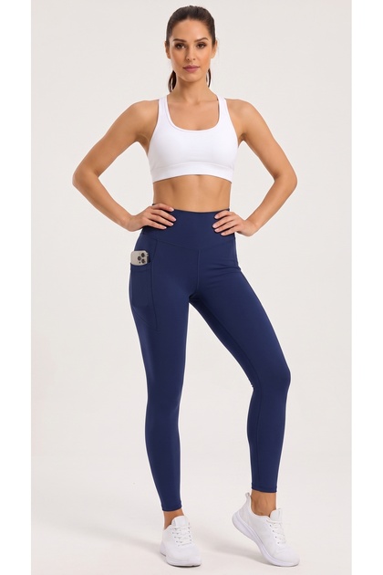 Women's High Waist Sports Leggings with Pockets, Stretchy Slim Fit Fitness and Pilates Leggings with Phone Pockets