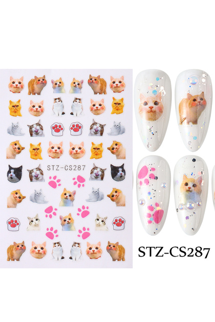 STZ-CS287 Lovely Dog Cat Animal Bunny 3D Korean Cartoon Scrawl Relief Self Adhesive Nail Art Sticker