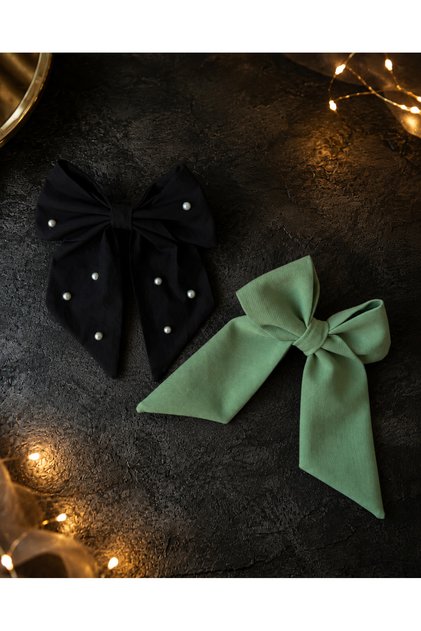 Set of 2 Large Bowknot Automatic Hair Clips for Women and Children, Patterned Solid Color Hair Clips