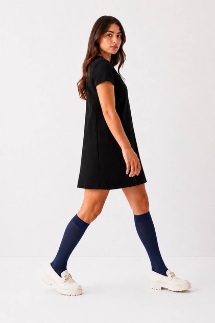 Women's Below Knee Micro 50 Den Matte Medium Thick Soft Banana Navy Blue Trouser Socks