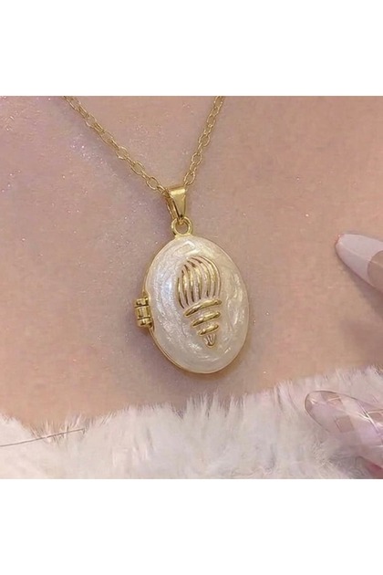 Deniz Kabuğu Locket Kolye - Kapaklı Açılabilir Anı Kolyesi