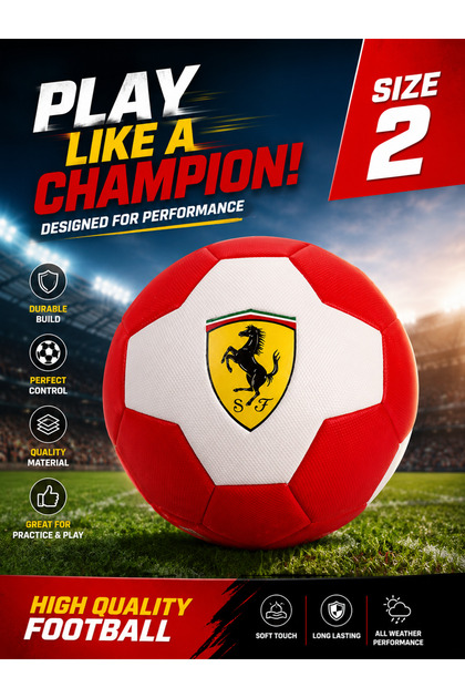 Soccer Ball Size 2, Durable Football for Kids Training, Soft Touch, Quality Material, White-Red