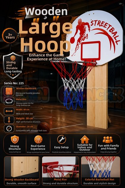 Wooden Big Hoop - Basketball Match - Basketball Toy - Basketball Game - Big Hoop Set - Hoop Toy