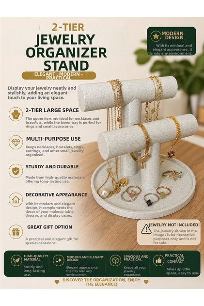 2-Tier Jewelry Organizer Stand – Decorative Necklace & Bracelet Organizer