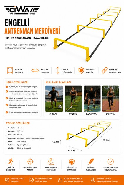 Antrenman Merdiveni 2'si 1 Arada Engel ve Çeviklik Merdiveni 230 cm
