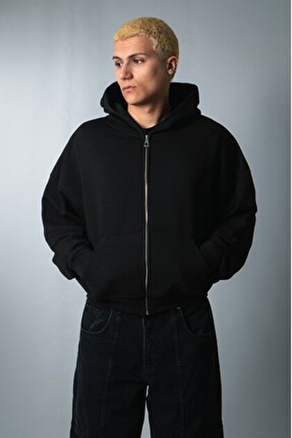 Crupt Studio Darkline Siyah Crop Erkek Ceket Zip Hoodie - Fiyatı