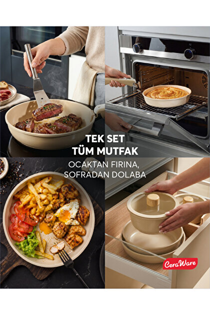 Ceraware Hona Made in Korea Seramik Yapışmaz Tencere Tava Seti 9