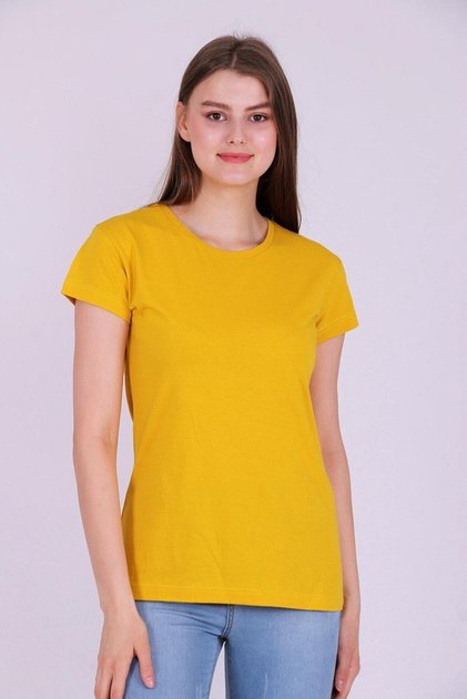 Yellow Color 100% Cotton Crew Neck Basic Unprinted Women's Knitted Short Sleeve Tshirt