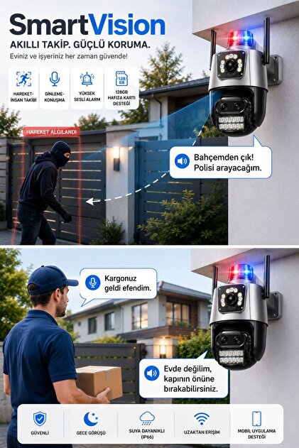 SmartVision Wifi Ptz Kamera 3 Kameralı 8x Zoomlu Akıllı Kamera