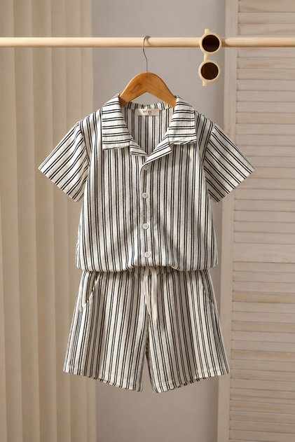 Boy's Shirt and Shorts Set Black Striped 🖤 👔