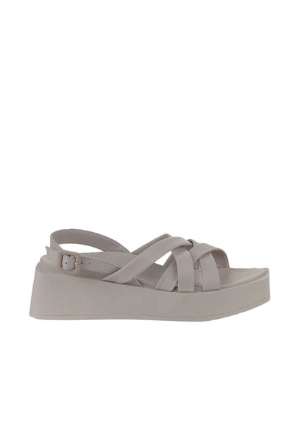 Gray Leather Women's Wedge Heeled Sandals 01Wy5904