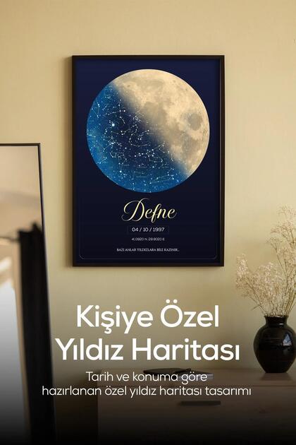 Kişiye Özel Tablo, Hediyelik Özel Tarihli Gökyüzü Yıldız Haritası, Sevgiliye,Arkadaşa Anlamlı Hediye