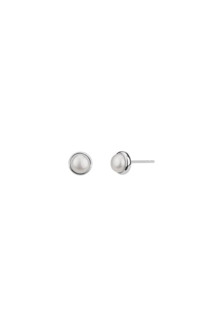 Cercei Argint Pearl Bead XS Argint placat cu rodiu / Perlă de apă dulce / Alb