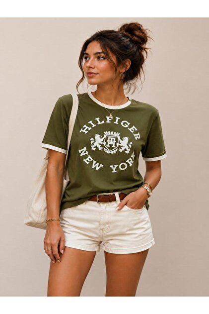 Organic Cotton New Season Women's Velvet College Logo T-Shirt