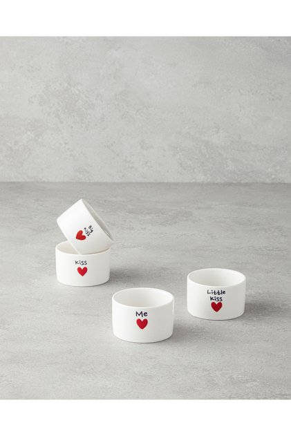 Lovely Stoneware 4-Piece Snack Bowl 6.5 cm Red