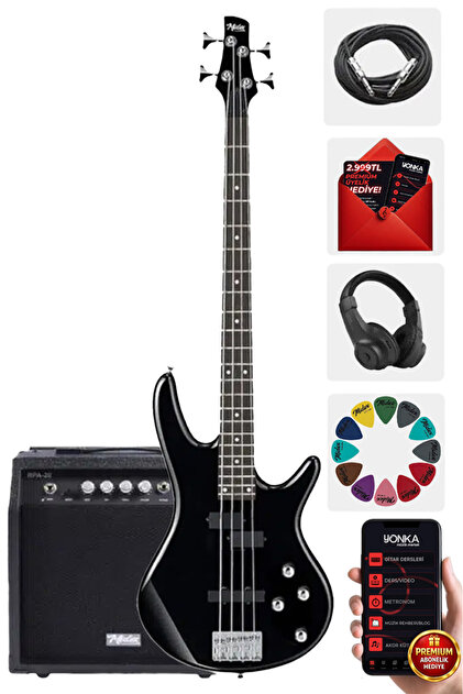 Midex Mbg-400bk-20amp 4 Telli Bas Gitar Ve 20w Amfi Kulaklık Full Midex Mbg-400bk-20amp 4 Telli Bas Gitar Ve 20w Amfi Kulaklık Full