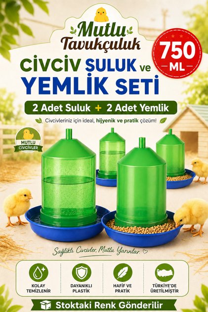 Chick Starter 2 Waterers and 2 Feeders Set 750 ml Waterer Pigeon Waterer Quail Feeder