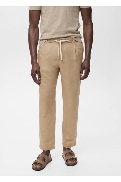 Slim fit keten beli büzgülü ipli pantolon