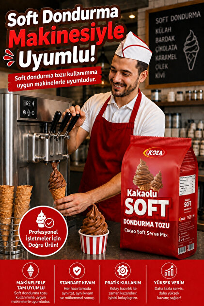 Koza Soft Dondurma Tozu Kakaolu - 5 Litre Süt İle Hazırlanan