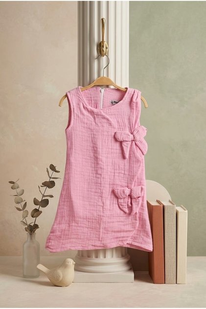 Girl's Dress with Bow, Muslin Fabric