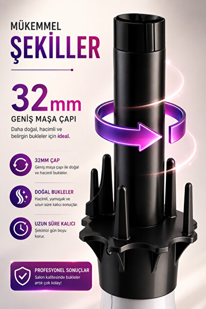 Hairens HRS-430 Otomatik Saç Maşası 32 mm Kalın Su Dalgası Fiyatı
