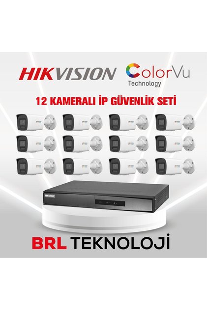 12 Kameralı 4 Mp ColorVu İp Güvenlik Kamera Seti DS-2CD1047G2H-LIUF (Dahili Mikrofonlu)