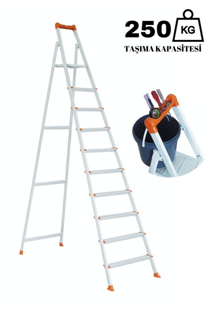 Hardy Plus 9+1 Ekstra Güçlü 250 KG Taşıma Kapasiteli Metal Ev-Ofis-Bahçe-İnşaat Tipi Merdiven