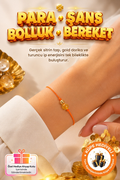 Para Şans Uğur Bolluk Bereket Bilekliği 925 Ayar Gümüş Kaplama - Muhteşem 3'lü Turuncu Enerjisi Gerçek Sitrin Taşı Gold Dorika Bir Arada - Hediyelik Özel Tasarım Küpe Hediyeli Ayarlanabilir Bileklik