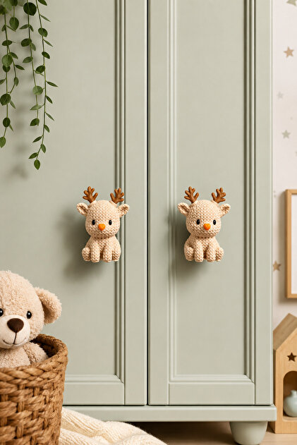 Rekatech 4 LÜ SET GEYİK KULP SETİ Çocuk Odası Örgü Desenli