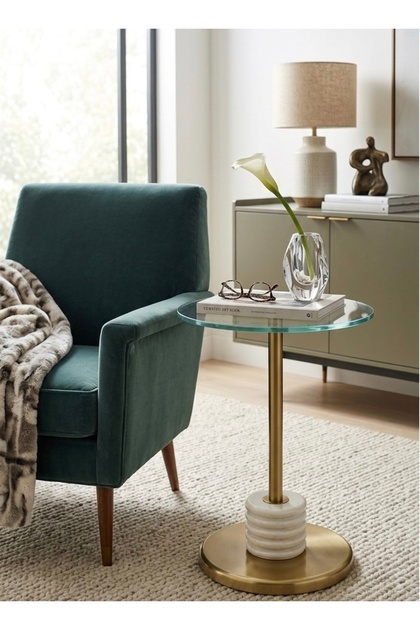 Modern Gold Side Table with Round Glass Top