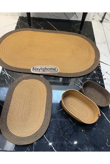 70X120Cm,40X60Cm. Bathroom Set with 2 Mats, 2 Oval Baskets. Gift, Dowry, Bohemian, Decorative