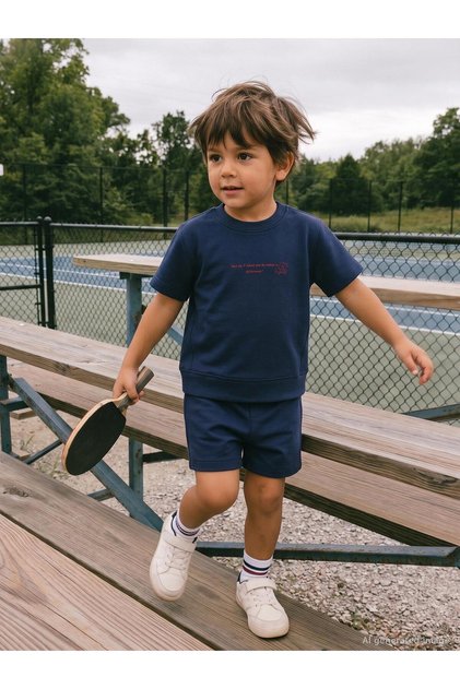 Text Printed 2-5 Years Old Set - Navy Blue
