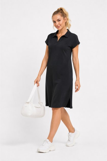Women's Polo Neck Midi Dress Cupra Pique Modal Pocketed Comfortable Fit Lycra Summer Dress