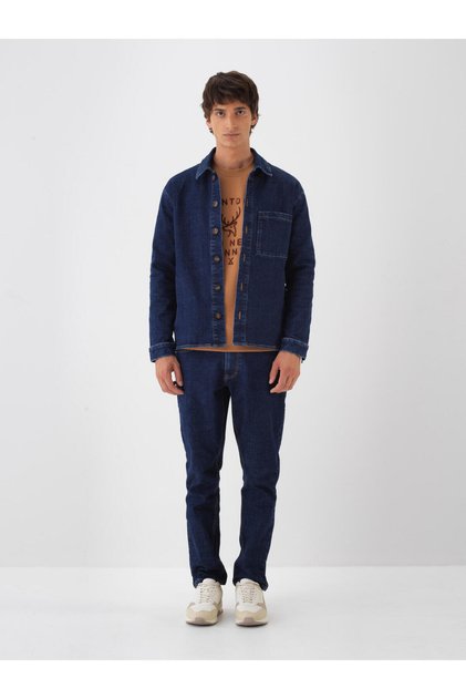 Erkek İndigo Regular Fit Pamuklu Denim Ceket